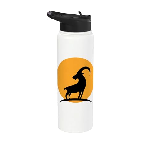 Sunset Wild Goat Capricorn Lover Gift Adult Men Women Kids Stainless Steel Insulated Water Bottle - color: White