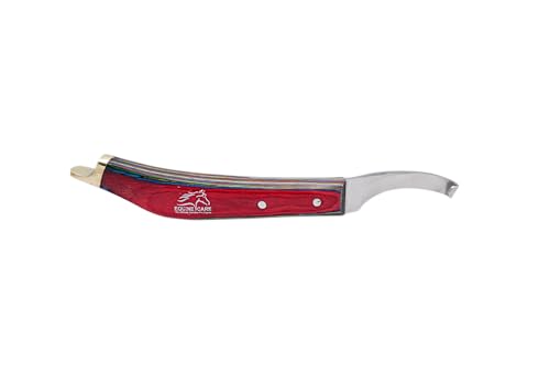 Farrier Hoof Knife, Left-Handed, Brass Cap for Horse Shoeing | Farrier hoof knife with J2 stainless steel blade, notched brass shoe topper and layered handle; right- or left-handed - style: Left Handed