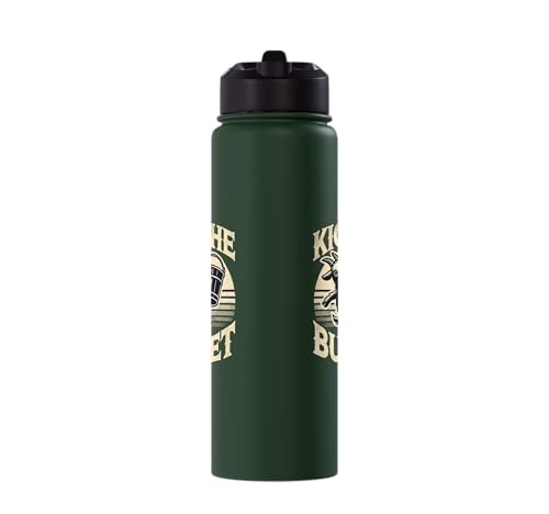 Kick the Bucket Funny Vintage Goat Pun Stainless Steel Insulated Water Bottle - color: Dark Green