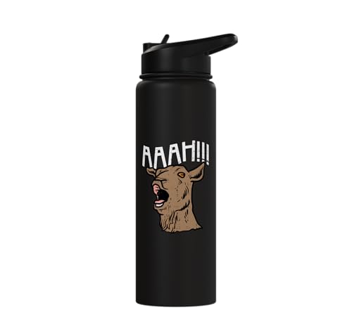 Goat Aaah Bleating Scream Animal Lover Farmer Men Women Kids Stainless Steel Insulated Water Bottle - color: Black