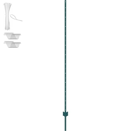VEVOR Fence Post 7 ft 10 Pack U-Channel Metal Fence Stakes Green | For Garden Yard, Lawn, Farms & Outdoor Wire Fencing, 2 mm Thick Q235 Carbon Steel with Powder-Coated, 50 Zip Ties & 20 Clips - size: 7 Feet 10 Pack