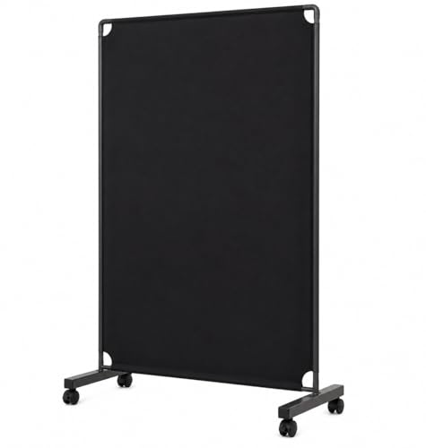 Rolling Room Divider with Wheels, Portable Privacy Screen Partition Wall, Freestanding Office Divider Panel, Non-See-Through Fabric, Locking Casters for Office Home Classroom Clinic, 50" W x 71" H - color: Black