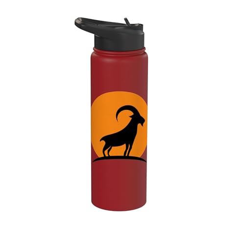 Sunset Wild Goat Capricorn Lover Gift Adult Men Women Kids Stainless Steel Insulated Water Bottle - color: Red