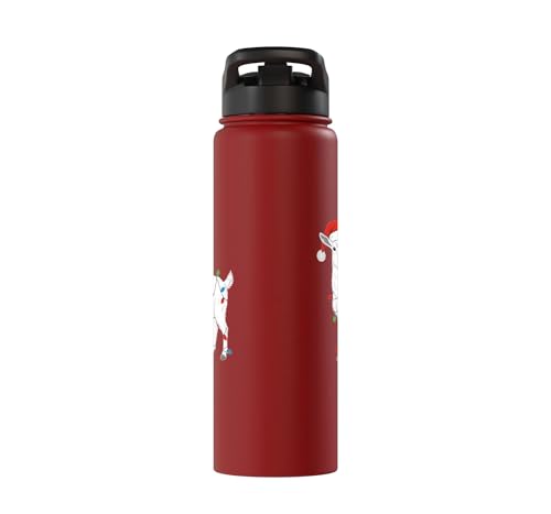 Cute Christmas Goat Kids Santa Hat Holiday Lights Farm Funny Stainless Steel Insulated Water Bottle - color: Red