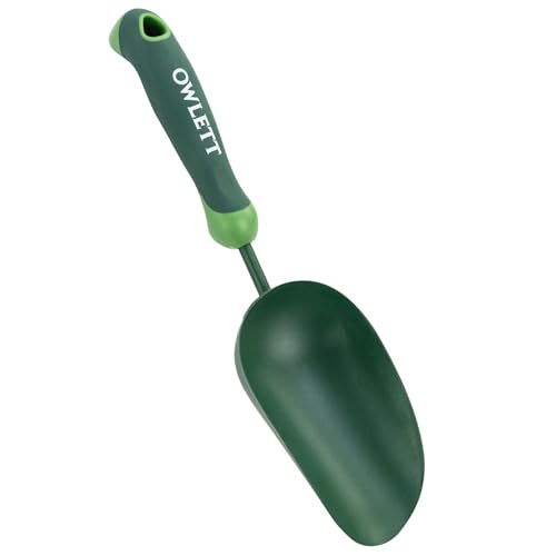 Garden Scoop, 13" Soil Scoop with Ergonomic Rubber Handle, Carbon Steel Potting Shovel Big Volume Gardening Spoon for Transplanting, Digging, Cultivation, Composting, Planting