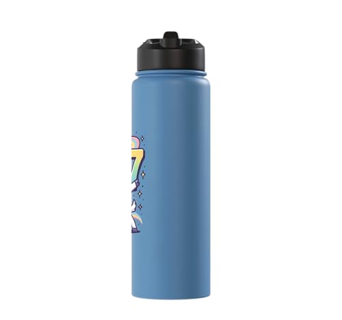Magical Rainbow Dabbing Goat Funny Six Seven Meme Kids Teens Stainless Steel Insulated Water Bottle - color: Light Blue