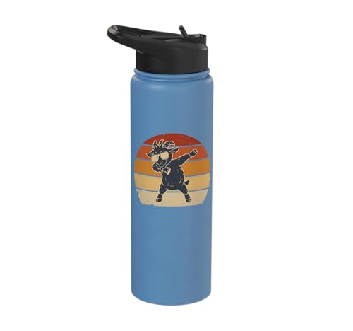 Dabbing Goat Funny Farm Animal Kids Retro Sunset Cool Stainless Steel Insulated Water Bottle - color: Light Blue