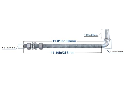 J-Bolt Post Hinge with 5/8" Hinge Pin Galvanized Post Gate Hinge for Chain Link Fence, Washers & Nuts Included (12" (2 Pcs)) - size: 12" (2 Pcs)
