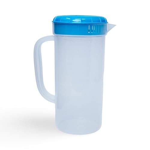 1 Quart Plastic Measuring Pitcher with Simple Lid, BPA Free, Shatterproof Beverage Jug for Iced Tea, Lemonade, Juices, Milk – Leak-Proof, Dishwasher Safe, Fridge Friendly | Blue - color: Blue, 1qt Pitcher w/ Lid