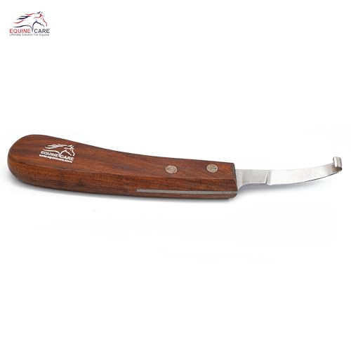 Equine Care Left-Handed Short Blade Hoof Knife for Horse Hoof Trimming | Short Farrier Hoof Knife: J2 stainless steel, compact curled tip and dual-riveted wood handle; right- or left-handed - style: Left Handed