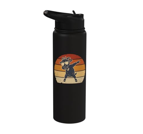 Dabbing Goat Funny Farm Animal Kids Retro Sunset Cool Stainless Steel Insulated Water Bottle - color: Black