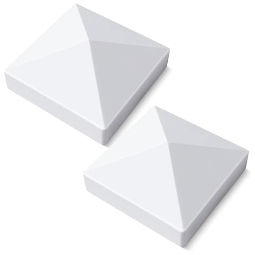 VIVIDA 5" x 5" Vinyl Post Caps, White PVC Fence Post Caps, 2 Pack | Actual 5" x 5", Pyramid PVC Post Caps, Waterproof Plastic Fence Post Cover, For Vinyl Fence, Lamp, Deck, Mailbox - size: 5" x 5" (2 PCS)