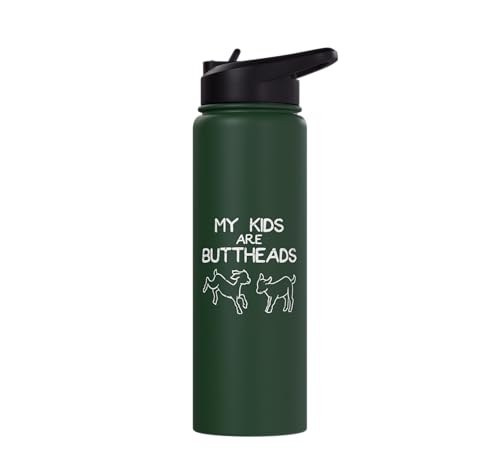 Goat Mom My Kids Buttheads Funny Farm Farmer Mama Women Men Stainless Steel Insulated Water Bottle - color: Dark Green
