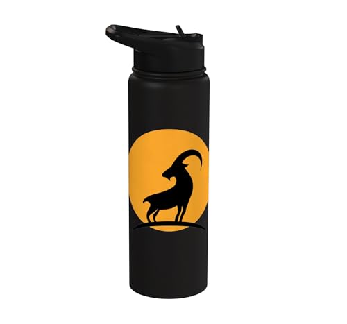 Sunset Wild Goat Capricorn Lover Gift Adult Men Women Kids Stainless Steel Insulated Water Bottle - color: Black
