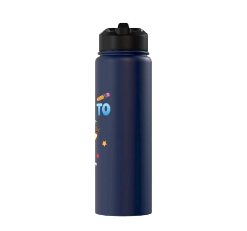 Ready To Learn Goat Student Back To School Kids Boy Girl Stainless Steel Insulated Water Bottle - color: Navy Blue