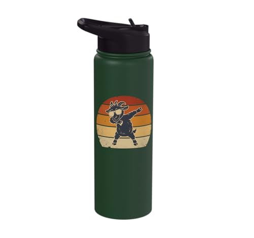 Dabbing Goat Funny Farm Animal Kids Retro Sunset Cool Stainless Steel Insulated Water Bottle - color: Dark Green