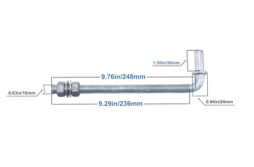 J-Bolt Post Hinge with 5/8" Hinge Pin Galvanized Post Gate Hinge for Chain Link Fence, Washers & Nuts Included (10" (4 Pcs)) - size: 10" (4 Pcs)