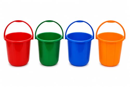 16 Liter Plastic Buckets with Handle (4 Pack) – 12 Inch Multi-Purpose Utility Buckets for Cleaning, Laundry, Gardening, Storage & Household Use – Red, Green, Orange & Blue