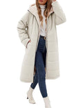 Women Winter Coats Fleece Long Coats Jackets Oversized Warm Down Jacket with Hood - color: Beige, size: Small