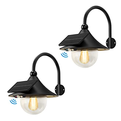 Auzev Solar Lanterns Lights Outdoor Solar Barn Light with 3 Lighting Modes | Motion Sensor LED Retro Wall Mount Waterproof Dusk to Dawn Outside Lighting for Farmhouse, Patio, Garden,Shed (Black-2Pack) - color: Black-2Pack