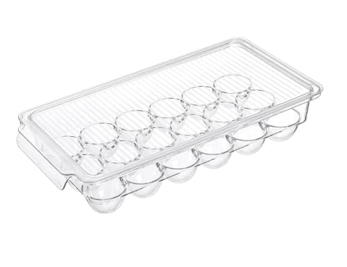 Egg Holder for fridge with Lid, Clear Plastic Egg Storage Container Refrigerator Organizer Bins, Stackable Tray Holds 18 Eggs Trays Storage (1 pack, 18 Eggs)