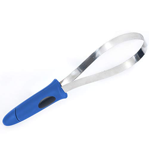 BOTH WINNERS Dual-Sided Shedding Blade with Stainless Steel Blade De-Shedding Tool for All Dog Coat Types- Soft Touch Grip (BLUE) - color: Blue