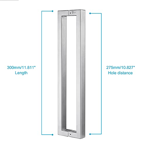 TOGU TG-R3825 12 inches Solid Standoffs Heavy-Duty Commercial Grade-304 Stainless Steel Push Pull Door Handle/Barn Door Pull Handle/Glass Pulls, Full Brushed Stainless Steel Finish - size: 12 IN(Length)/1.5X0.98 IN (FrontXSide)