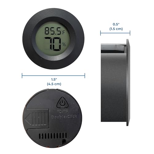 SunGrow Reptile Thermometer with Hygrometer with Digital Display, Accurate Temperature, Humidity Gauge for Snake and Lizard Tanks, Round Clear LCD, Black, 1.8”x1.8”x0.6” - style: Hygrometer Type