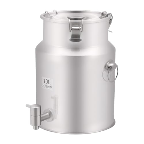 304 Stainless Steel 10L Milk Can with Spigot, Beverage Drink Dispenser, Portable Milk Transport Barrel with Handle for Milk Wine Oil & Home Kitchen Party - size: 7.87*11.81in