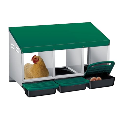 3 Hole Chicken Nesting Box - Heavy Duty Metal Chicken Laying Box, Easy Egg Collection & Cleaning with Removable Tray for Poultry Coop, Backyard, Farm - color: green, size: 3 holes