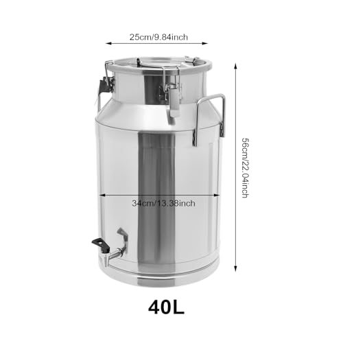 40L/10.57Gal Milk Can with Faucet, Stainless Steel Milk Transport Cans Wine Pail Bucket Tote Jug Pot Oil Liquid Storage Barrel with 2 Handles Milk Container with Lid for Grain Wine Liquid - color: 40l-10.57gal With Faucet