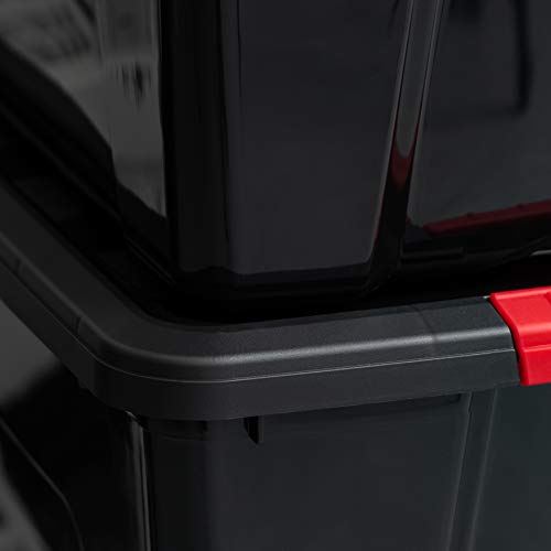 IRIS USA 4-Pack 72 Quart Storage Bins with Lids, Black | Black finish conceals stored items. Perfect for moving, blankets, clothing, and garage storage. Nestable design saves space - size: 72 Qt, style: 4 Pack