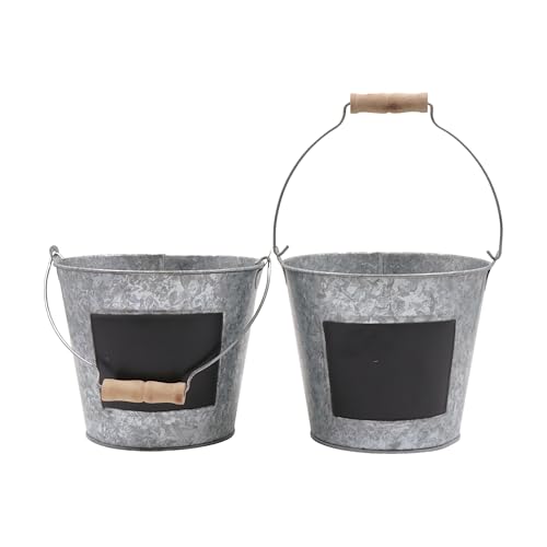 Hosley Set of 2 Metal Pail with Chalkboard and Plastic Liner 7" Dia x 6" H. Ideal Gift for Floral Arrangements Wedding House Warming Floral Planter DIY Craft Home Office Party Garden Patio - size: 2 count