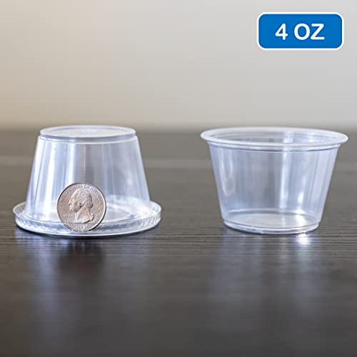 [4 OZ, 100 Sets] Clear Disposable Plastic Portion Cups with Leakproof Lids for Condiment and Dipping Sauce | Jello Shot/Souffle Cups| BPA Free | Recyclable - style: 4 OZ
