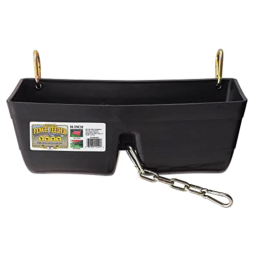 Little Giant FF16BLACK 9 Quart Heavy Duty Plastic Feed Trough Bucket Fence Feeder with Clips for Livestock & Pets, Black (2 Pack)