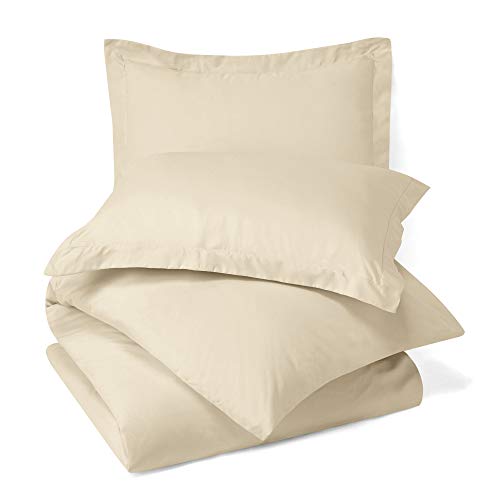 Clara Clark Duvet Cover Ultra Soft Double Brushed Microfiber - Comforter Cover with Button Closure and 2 Pillow Shams, Cream, Twin - 68"x90" - color: Beige Cream, size: Twin