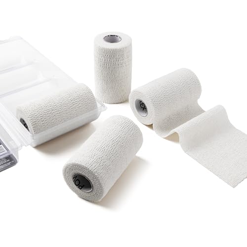 OVIK Health PowerFlex Equine – Extra Strong Self-Adhering Bandage Wrap – Wound Care, Compression & Support Bandage for Horses, Cows & Dogs – White, 4 inch, 4 Rolls (Resealable Case) - color: White