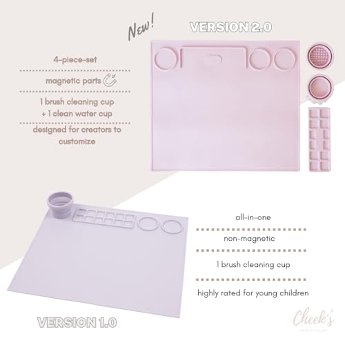 V2.0 Art Creator Silicone Craft Mat for Kids 15"x17" – Non-Stick, Waterproof & Easy to Clean, Collapsible Cleaning Brush, Removable Palette & Cups for Painting, Resin, Crafts, Clay & Playdough