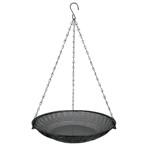 11" Diameter Hanging Bird Feeder Tray Round Metal Mesh Seed Container Outside Garden Decoration Backyard Wild Bird Feeding