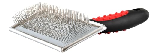 Jeffers Pet Non Slip Slicker Grooming Brush – Soft Flexible Pins, Red & Black Handle. Detangling Grooming Tool for Dogs & Cats w/Short, Long, Thick & Curly Coats, Easy Storage, Travel Size - Large - color: Non Slip Slicker, size: Large