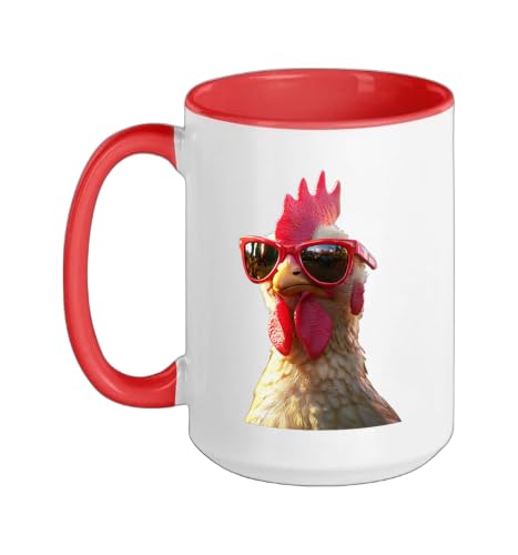 Chicken Hen Female Chick Farm Cluck Farmer Cute Chickens Ceramic Mug, Red/White, 15oz - color: Red/White, size: 15 Ounces