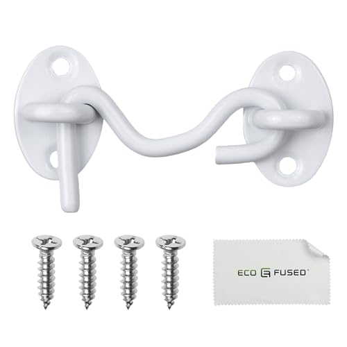Eco-Fused 3-inch Heavy Duty Hook and Eye Latch - 1x Barn Door Lock (White), 4X Mounting Screws - Powder Coated Stainless Steel Hooks for Door, Windows, Sheds, Fences, Gates, Closets, Cabinets - color: 1 set: 3 inch - White
