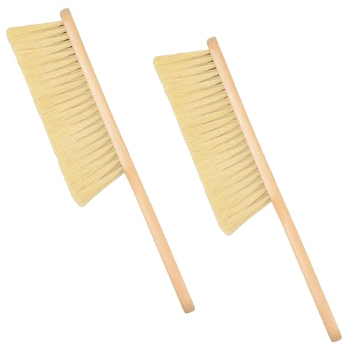 Wooden Bench Brush with Soft Bristles – 2 Pack Wide Table & Counter Dusting Brush for Cleaning Crumbs, Lint, Clothing, Furniture, Kitchen Surfaces & Workbenche - color: Brown,beige