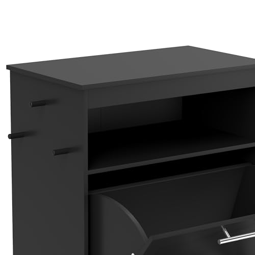 PawHut Dog Feeding Station with Raised Bowls, Pet Feeder Station, Black | Dog Food Storage Cabinet, Hanger for Feeding & Watering Supplies - color: Black