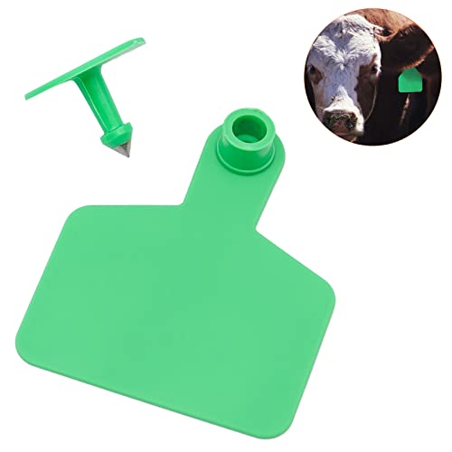 LIUCOGXI Blank 100 Pieces Livestock Ear Tags and Applicator Kit for Cattle, Pig, Horse, Camel etc., Oval, TPU, Green/Yellow/Blue/Orange, 100 Sets with Automatic Lock | TPU Livestock Ear Tag Kits Animal Identification with Ear Tag Applicator (Green) - colo