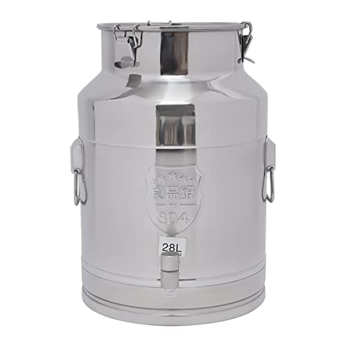 Stainless Steel Milk Can 28L/7.4Gallon Milk Bucket Heavy Duty Milk Jugs with Lid Thickened Edges and Silicone Sealing for Storing Wine Food Oil Water - color: 28L-7.39Gal With Faucet