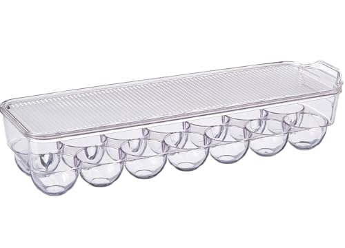 Dial Industries Fridge Egg Storage Holder, 14 Egg Container with Lid | Keeps eggs upright and easy to see, container top allows stacking, protects against spills, fits refrigerator door or shelf