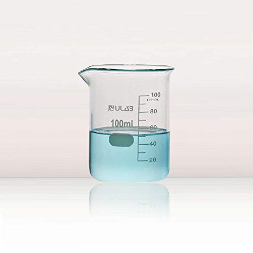 ULAB Scientific Glass Beakers, Vol. 100ml, 3.3 Borosilicate Griffin Low Form with Printed Graduation, Pack of 10, UBG1031 - style: 10pcs of Vol.100ml, Low form