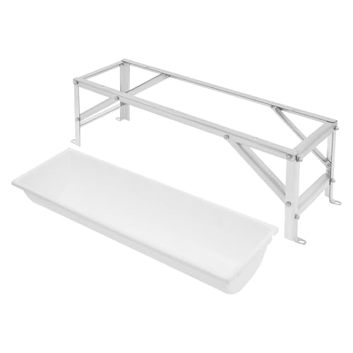 Livestock Feed Trough, 35L/9.25Gal Large Capacity Livestock Feeder with Triangular-Structure, Heavy Duty Metal Stand, Goat Water Trough for Sheep,Deer, Pigs, Horses, Cows, Lambs,Calves in Farm (White) - color: White