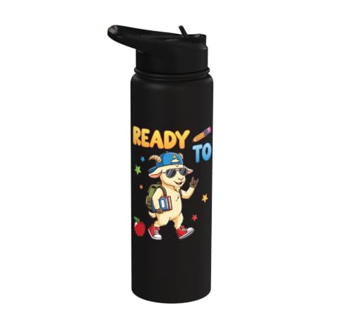 Ready To Learn Goat Student Back To School Kids Boy Girl Stainless Steel Insulated Water Bottle - color: Black